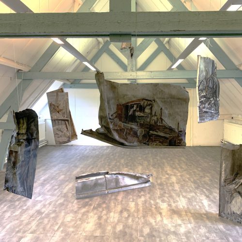 B. Heidi Leman Installatie; 'Why the birds stopped nesting' zink en acryl